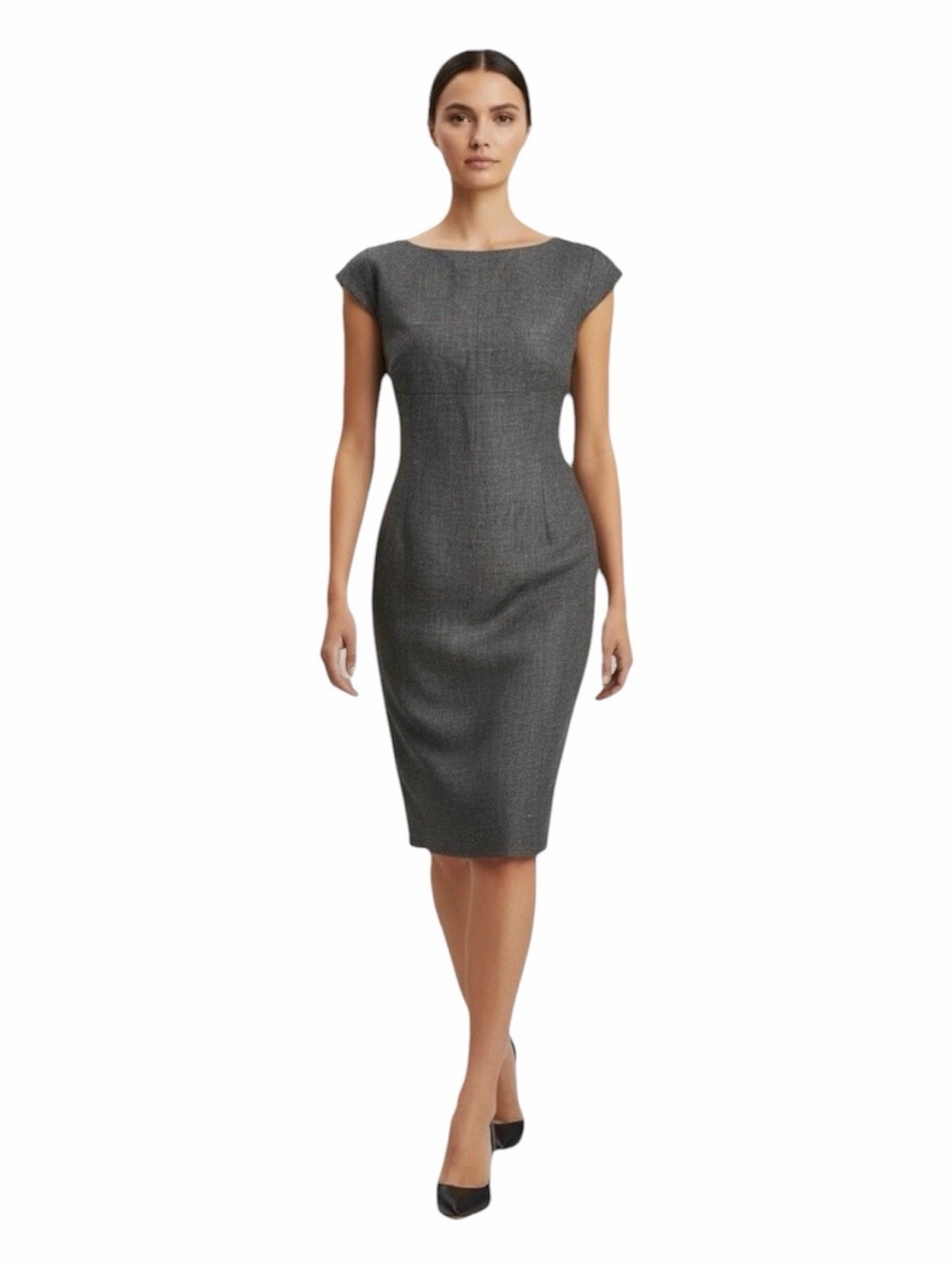Façonnable Linen Cotton Sheath Midi Dress Charcoal Gray Size 6 Small